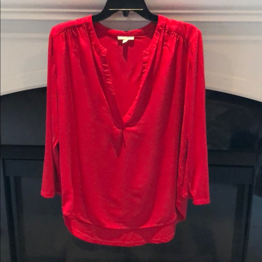 Pleione XL Petite long sleeve blouse top red XLP